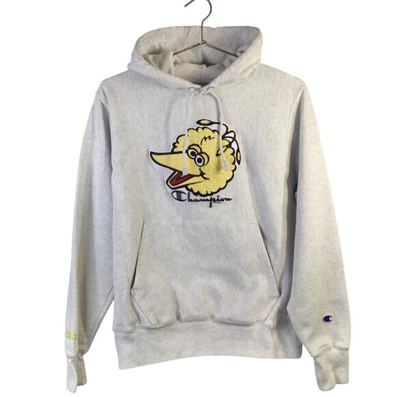 Champion Reverse Weave Big Bird Hoodie Vtg Sesame Street Sweatshirt Patch Small - Picture 1 of 9
